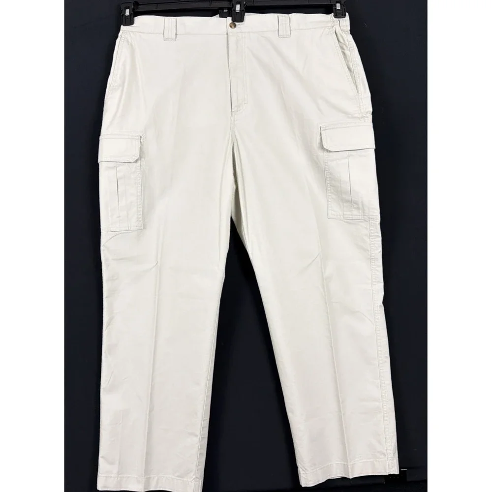 LL Bean Mens Cargo Pants 42x30 Light Khaki Comfort Waist Cotton Utility 191819